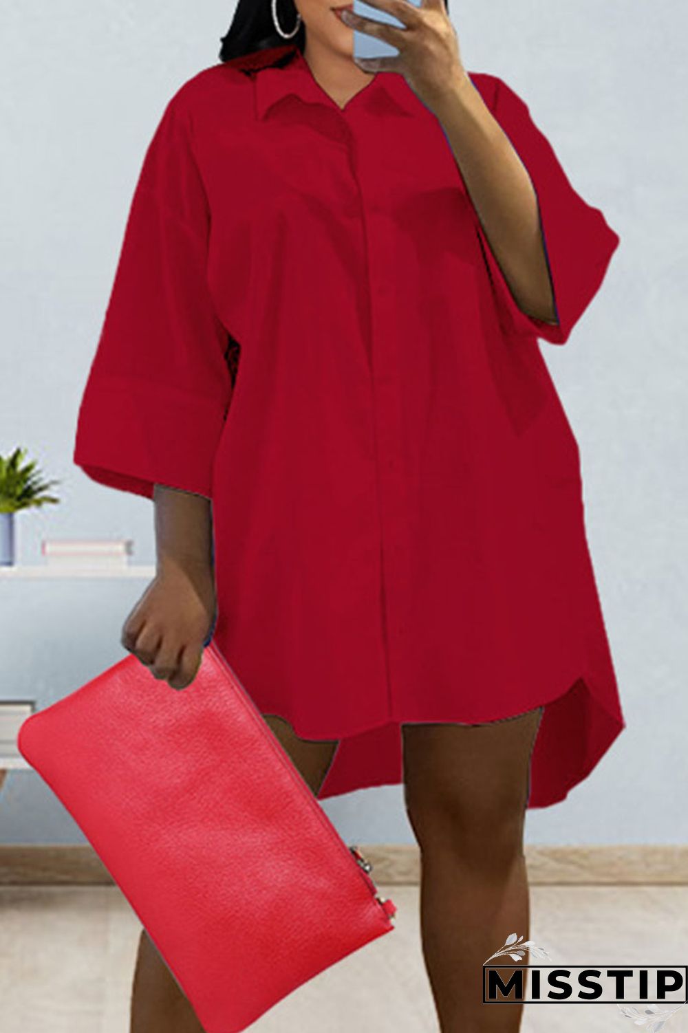 Green Casual Solid Patchwork Buckle Turndown Collar Shirt Dress Dresses