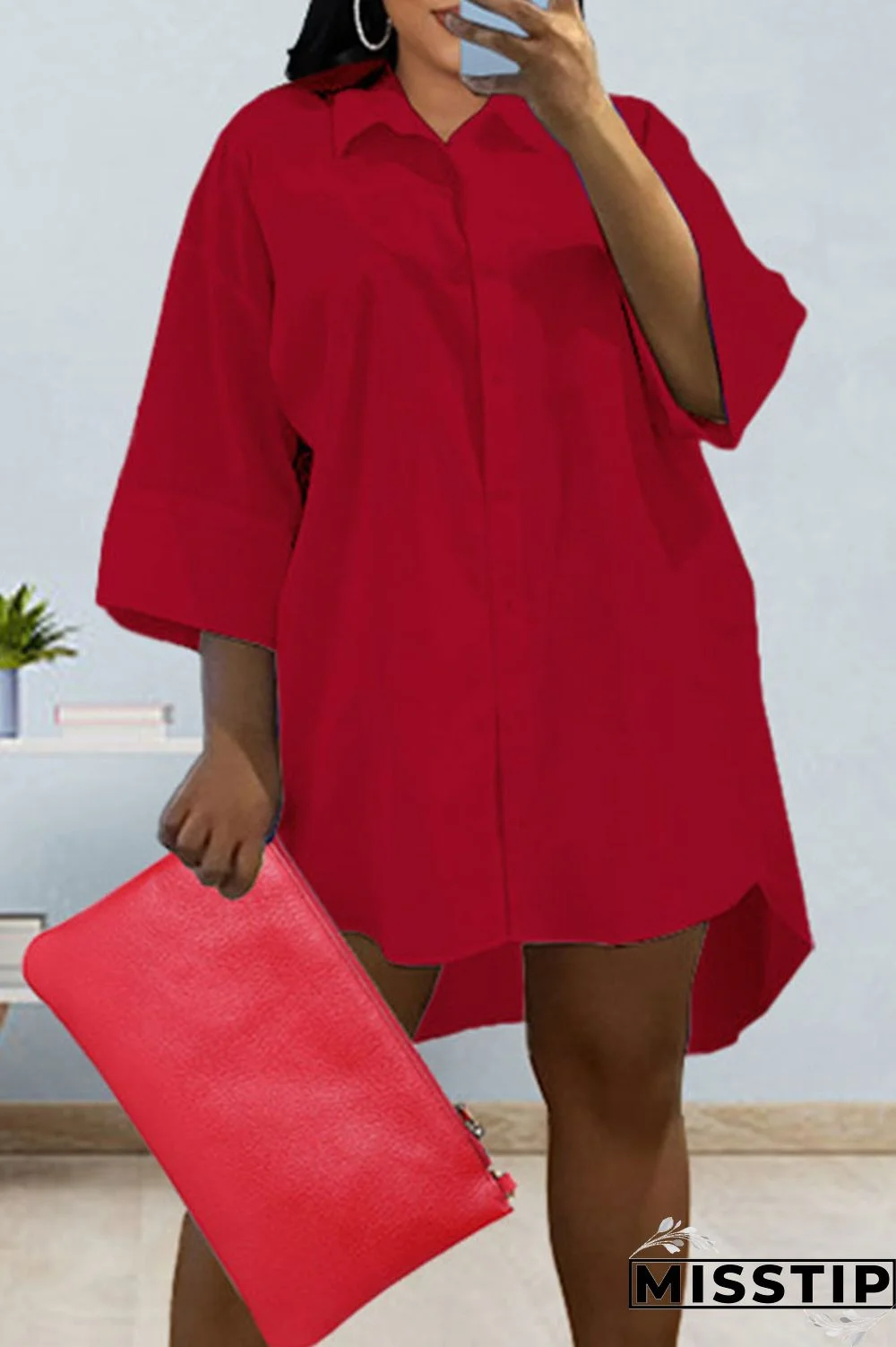 Green Casual Solid Patchwork Buckle Turndown Collar Shirt Dress Dresses