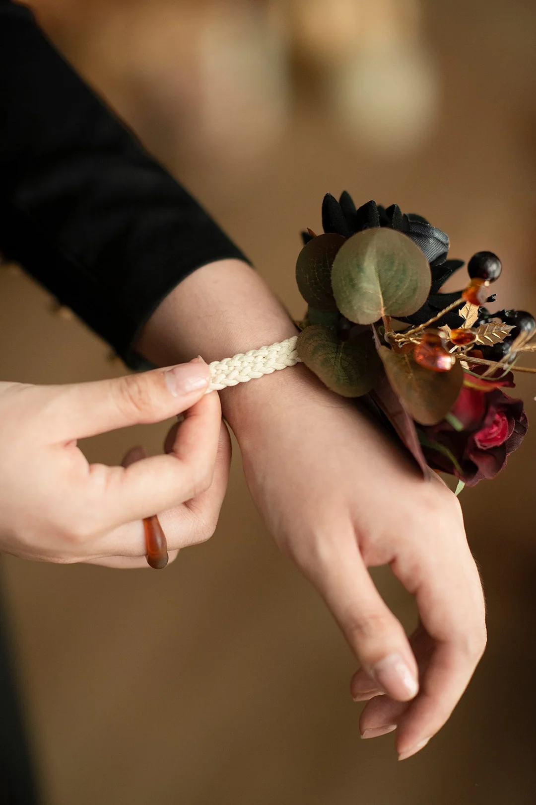 Wrist Corsages in Black & Pumpkin Orange