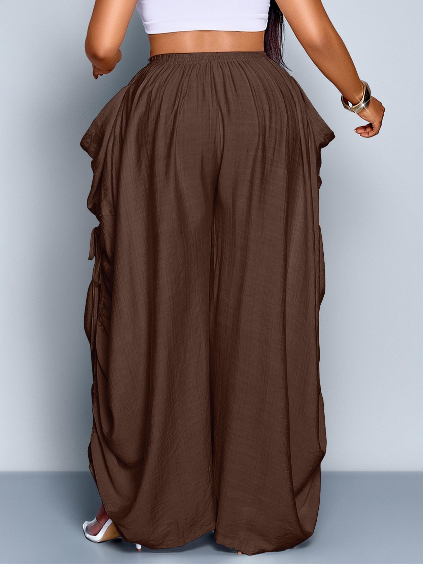 Women's Casual Loose-Fit Wide Leg High Waist Pants, All-Season Woven Fabric, Long Plain Design, Daily Commute & Vacation Wear Women's Casual Loose-Fit Wide Leg High Waist Pants, All-Season Woven Fabric, Long Plain Design, Daily Commute & Vacation Wear