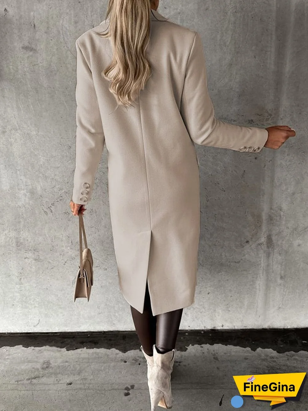 Fashion Lapel Double-Breasted Solid Color Long-Sleeved Coat Coat