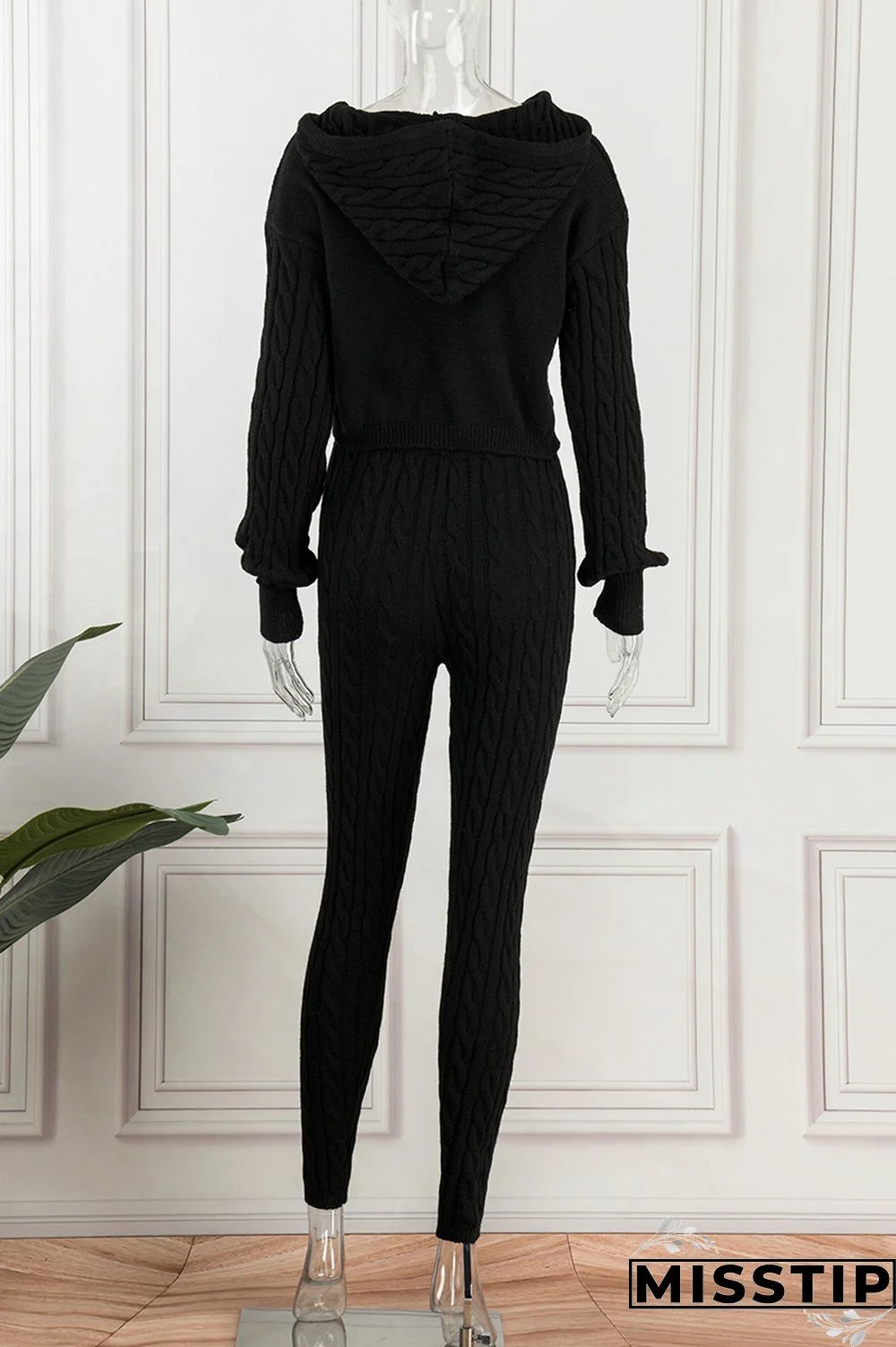 Black Casual Solid Patchwork Hooded Collar Long Sleeve Two Pieces