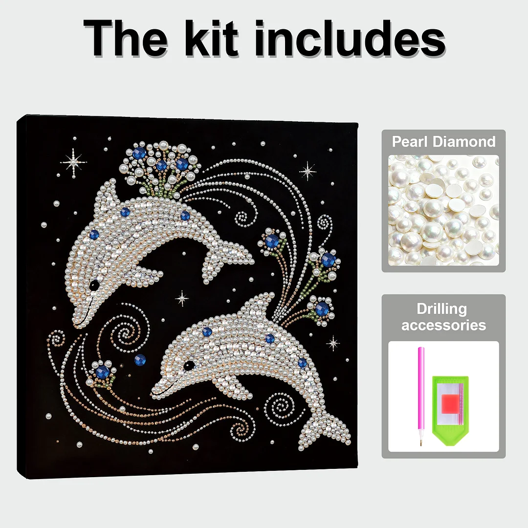 Dolphins DIY Pearl Art Diamond Painting With Frame 30x30cm for Adults Home Decor