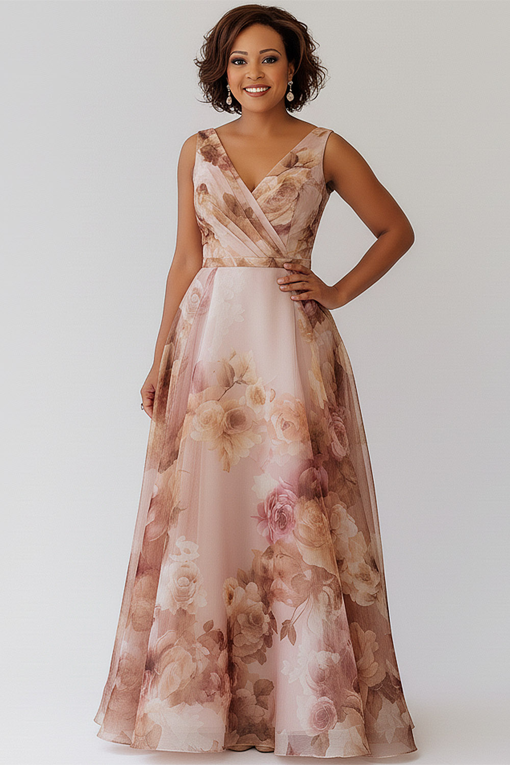 brown long sleeve dress maxi Reid Brown Long-Sleeve Gathered Maxi Dress – Club L London main image 1