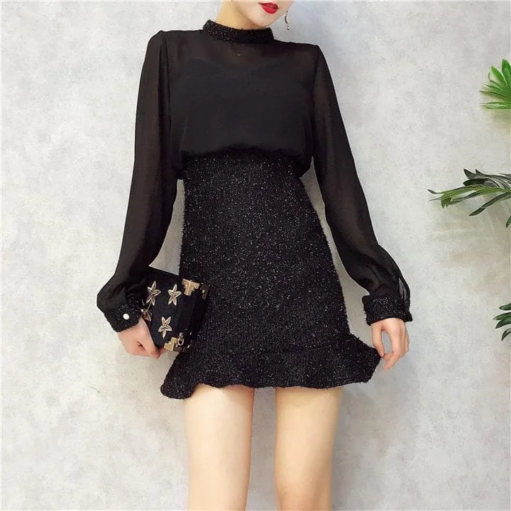 Black Elegant Falbala Tulle Dress SP1811811
