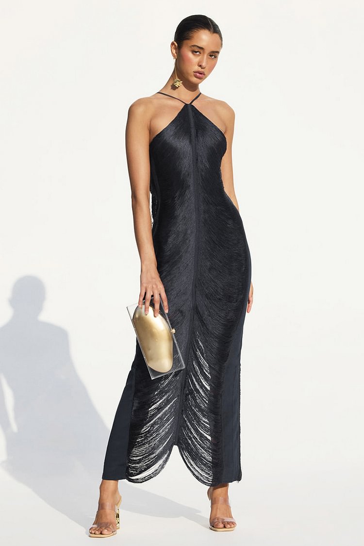 Halter Party Hollow Out Backless High Slit Maxi Dresses