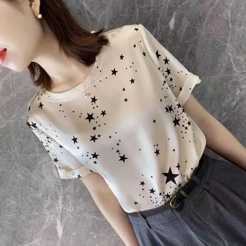 Athvotar Printed Oversized Loose Short Sleeve Tops Casual Summer Female Crew Neck Pullovers Commute Women Clothing Tee Shirt