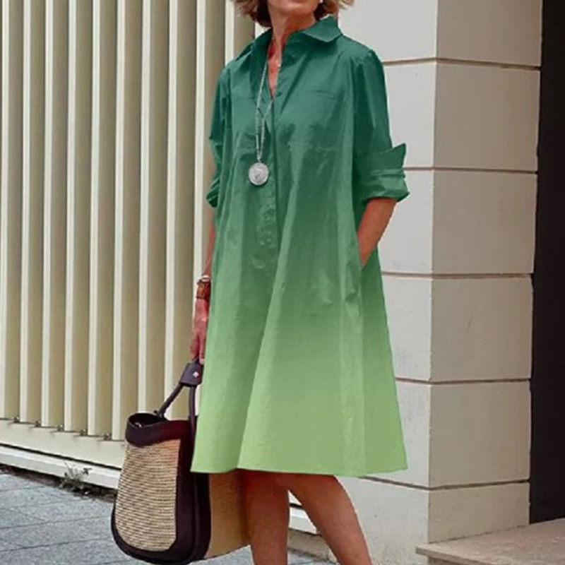 Fashion Female Casual Long Sleeves Simple Solid Casual Dress