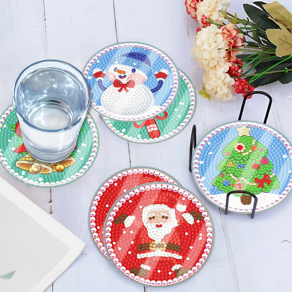 [Upgrade - Waterproof Coaster]6pcs DIY Christmas Coaster Set Holiday Christmas for Adults and Beginners(With Covers)
