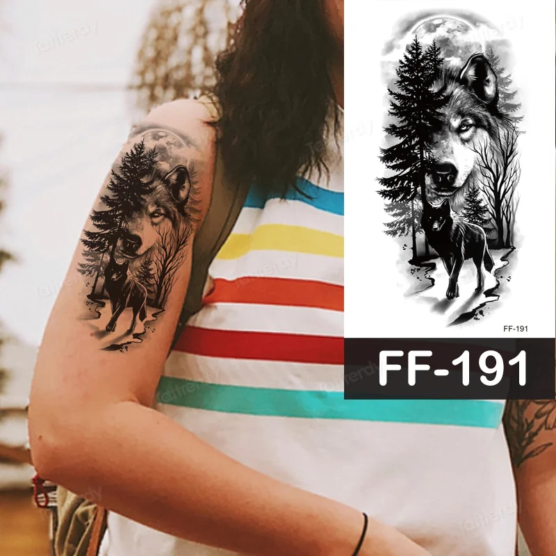 Sdrawing Animal Temporary Tattoo Sticker Black Lion King Wolf Tiger Men Body Art Painting Tattoo Fake Water Transfer Sexy Women