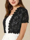 Contrast Lace Open Front Short Sleeve Cardigan for Women