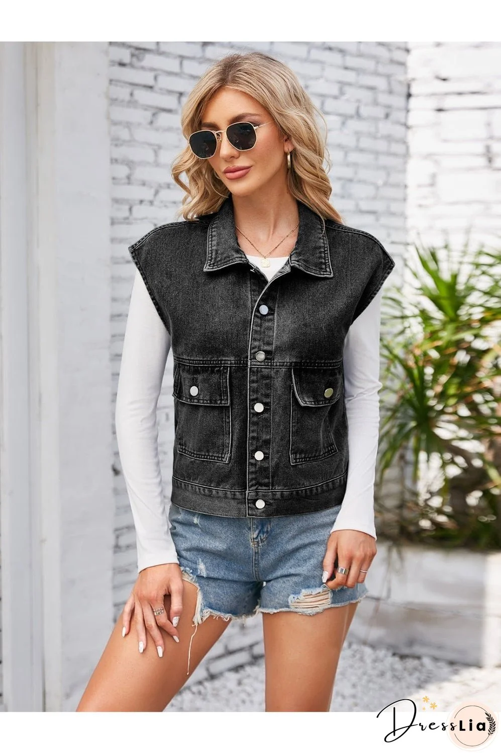 Cap Sleeve Denim Jacket with Pockets