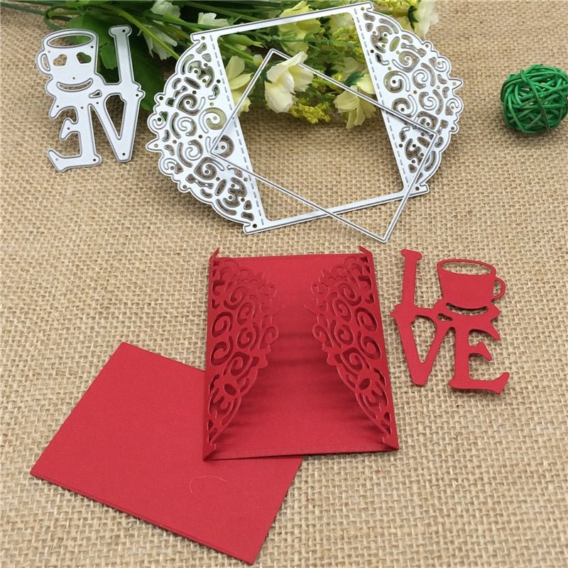 3pcs Love Greeting  METAL CUTTING DIES Stencil Scrapbooking Photo Album Card Paper Embossing Craft DIY