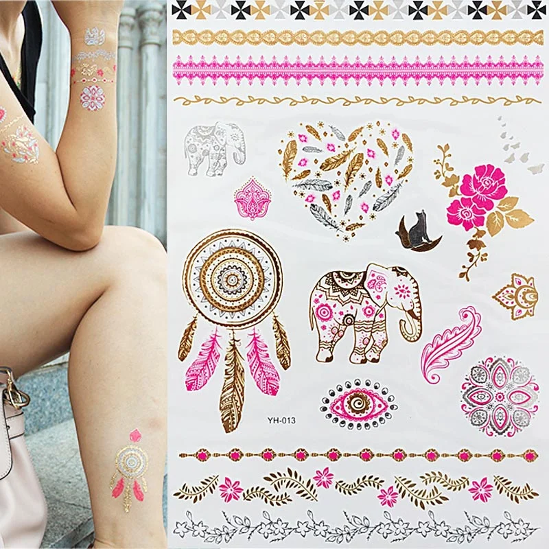 1pcs Tattoo Sticker Long-Lasting Temporary Gold Foil Temporary Tattoos for Women