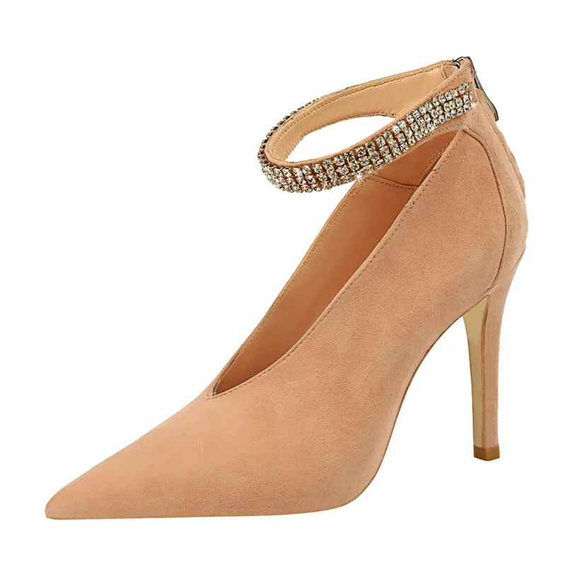 Star style Luxury Crystal Women Pumps Elegant Thin heeled Office Lady shoes Fashion deep V design High heels Party Prom shoes