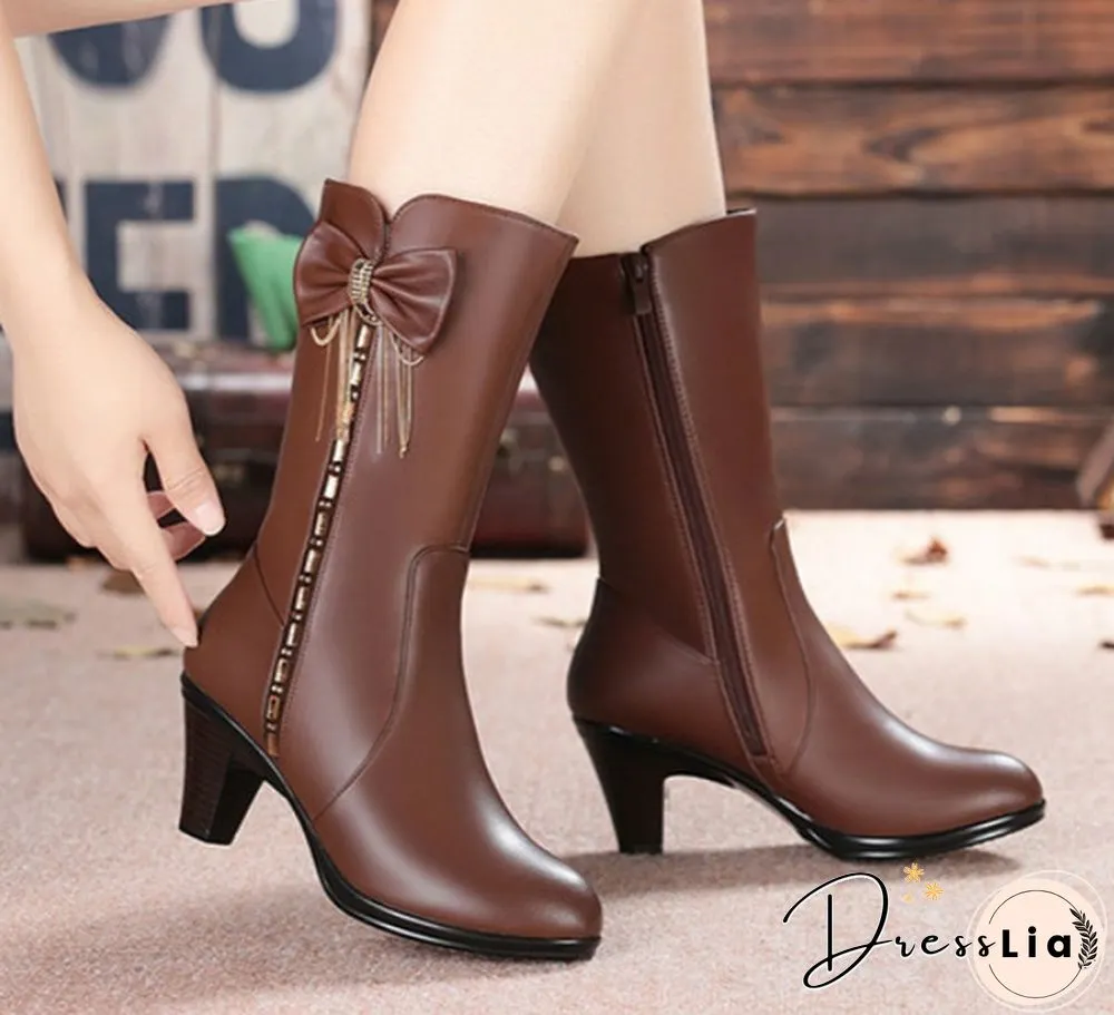 New winter boots, cotton boots, leather boots, leather boots, high-heeled wool boots