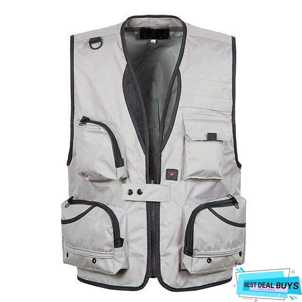 Mens Christmas Equipment Cardigan Vests Waistcoat Plus Size Outerwear Clothing Photographer Sleeveless Jacket