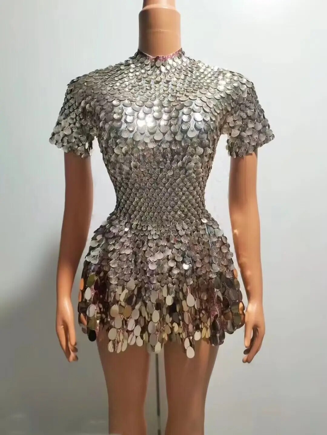 VCSHOES Women Party Celebriate Birthday Dress Nightclub Performance Dance Costume Show Dress Stage Wear Shiny Sequins Short Dress