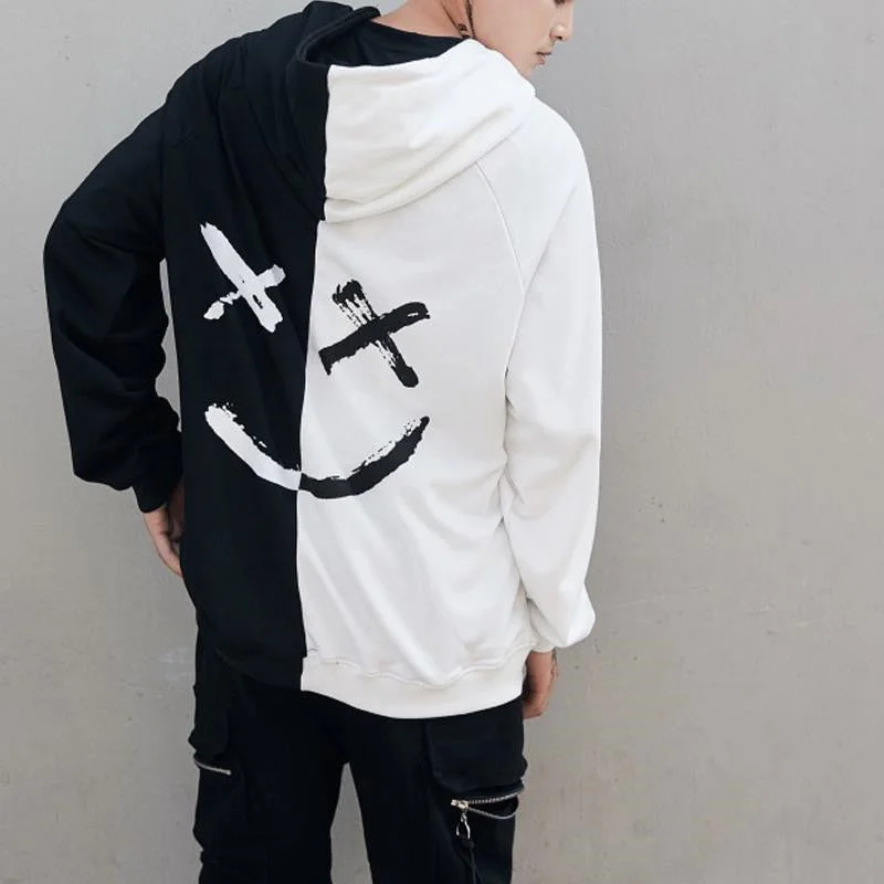 2021 Women Smile Printied Hoodies Hip Hop Patchwork Couple Pullovers Korean Fashion Loose Long Sleeve Casual Sweatshirts