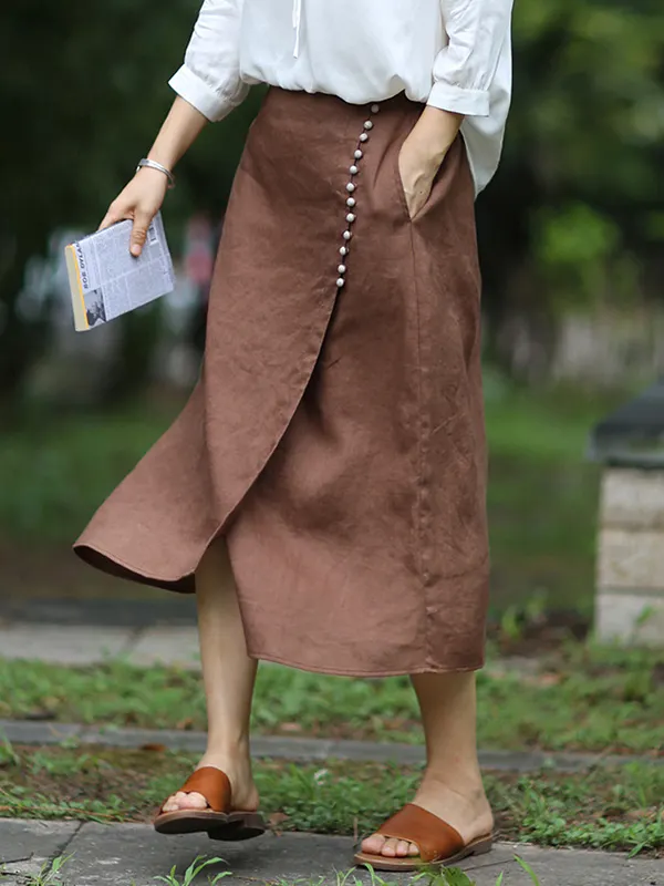 Irregular A-Line Retro Linen Half Skirt