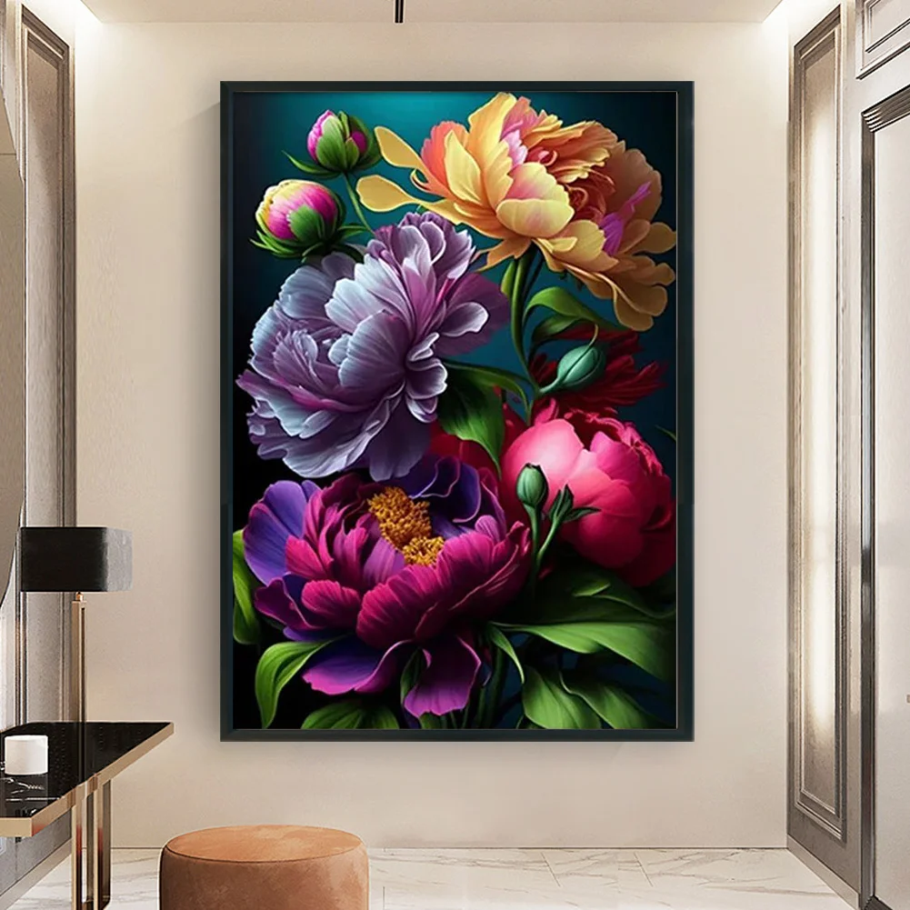 9CT Full Stamped Cross Stitch Bead Embroidery- Flower(Canvas|50*69CM)