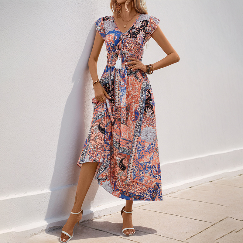 Mature Women Casual Summer A-line Skirt Swing Printed Dress