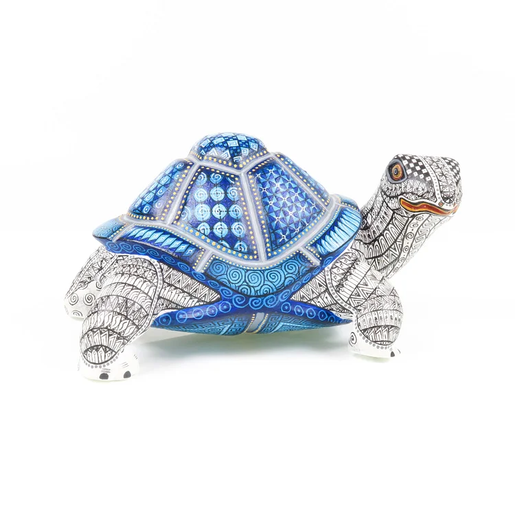 Blue & White Turtle - Oaxacan Alebrije Wood Carving