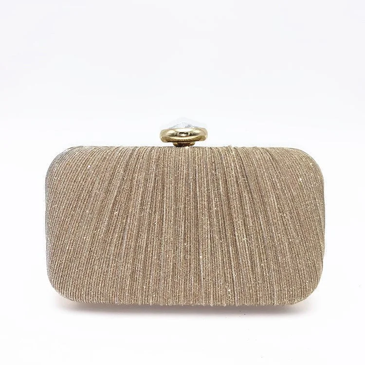 Ladies Clutch Bag Glitter Pleated Oval Evening Party Bag