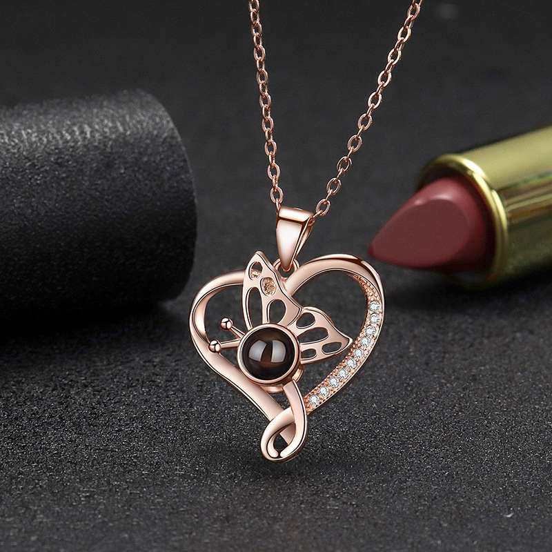 Loveyoufancy S925 Butterfly Heart Projection Necklace