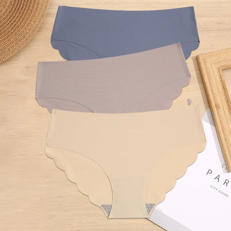 FINETOO 3PCS/Set M-XL Seamless Ice Silk Women Panties Sexy Pantys 7 Solid Colors Breathable Pantys Underwear For Girls Lingerie