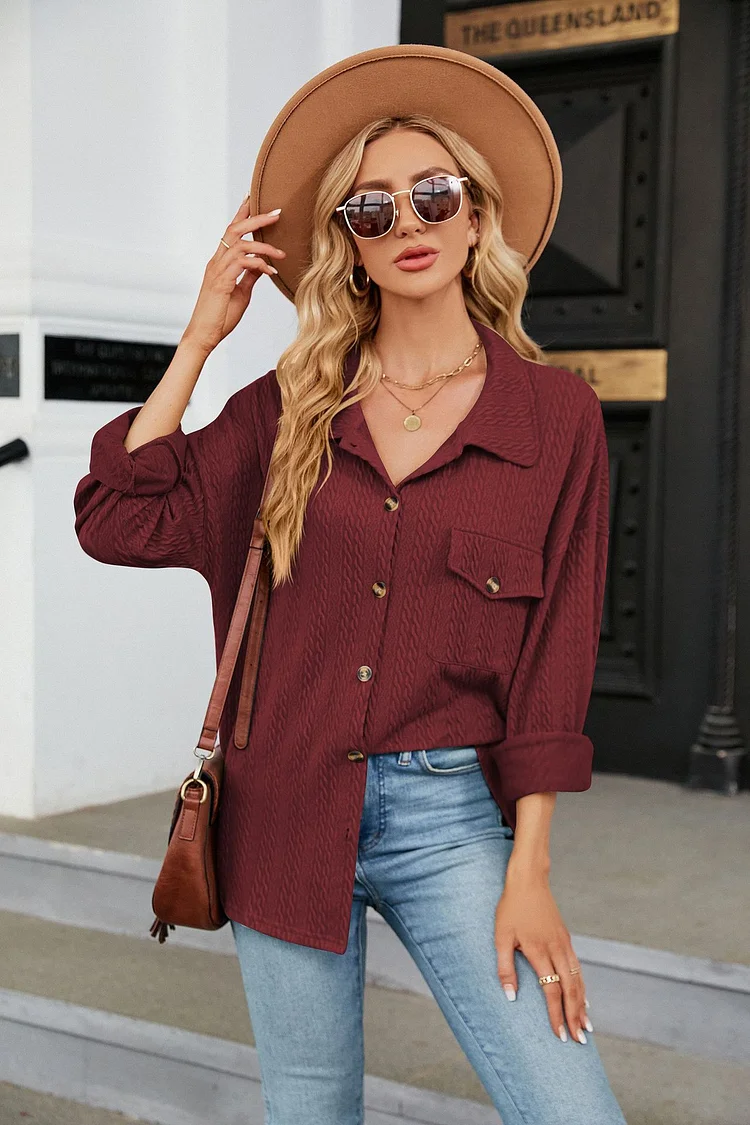 Women's Solid Color Lapel Button Pocket Long Sleeve Loose Coat  Stunahome.com