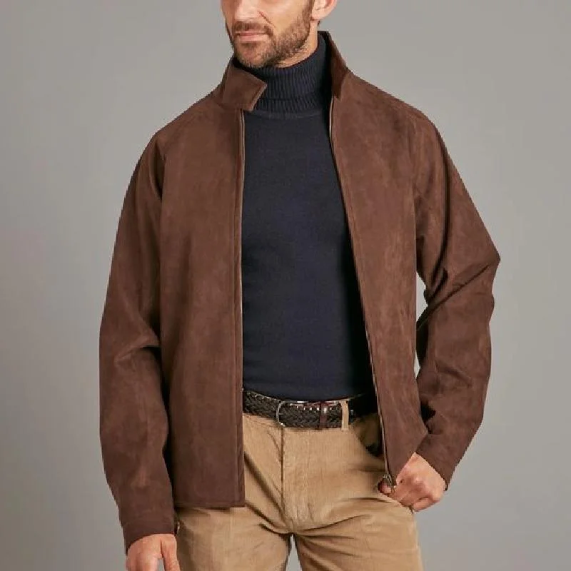 Men's Retro Fashion Stand Collar Zipper Suede Jacket