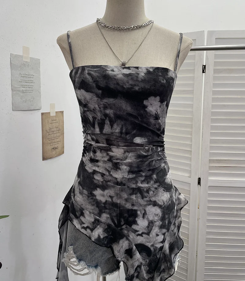 Nigikala Nigikala Sling Sleeve Vest Women Wearing Slimming Net Yarn Irregular Ribbon Sleeveless Top 1227