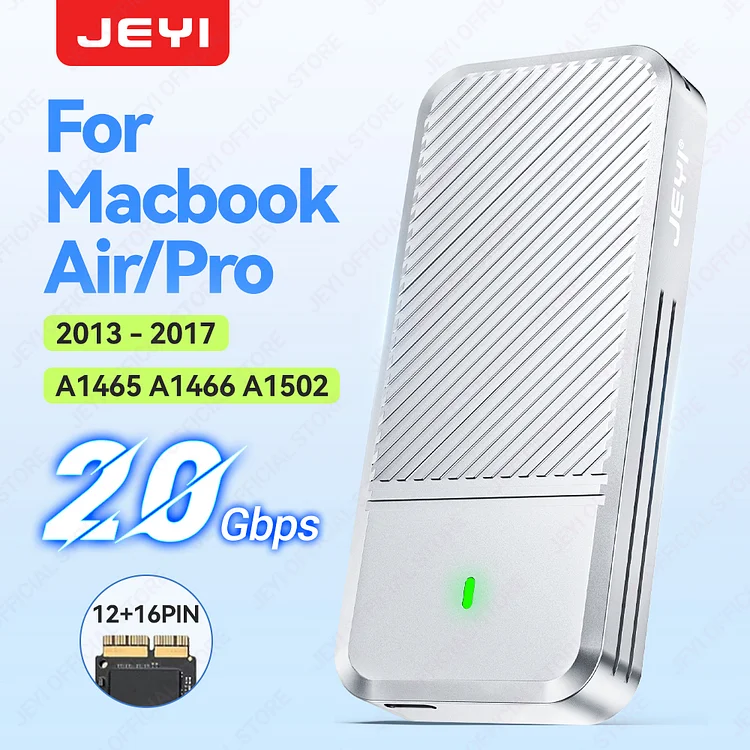 JEYI For MacBook Air/Pro 2013-2017 SSD Aluminum Hard Drive Enclosure(20Gbps)Driver-Free Plug and Play Support 4TB