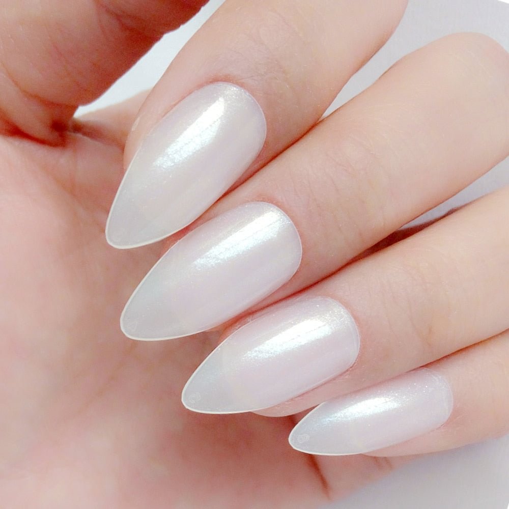 24Pcs Pearl White Artificial Fake Nails Pointed Short Stiletto Fasle Nails DIY Finger Tips Color Tree Manicure Decorations