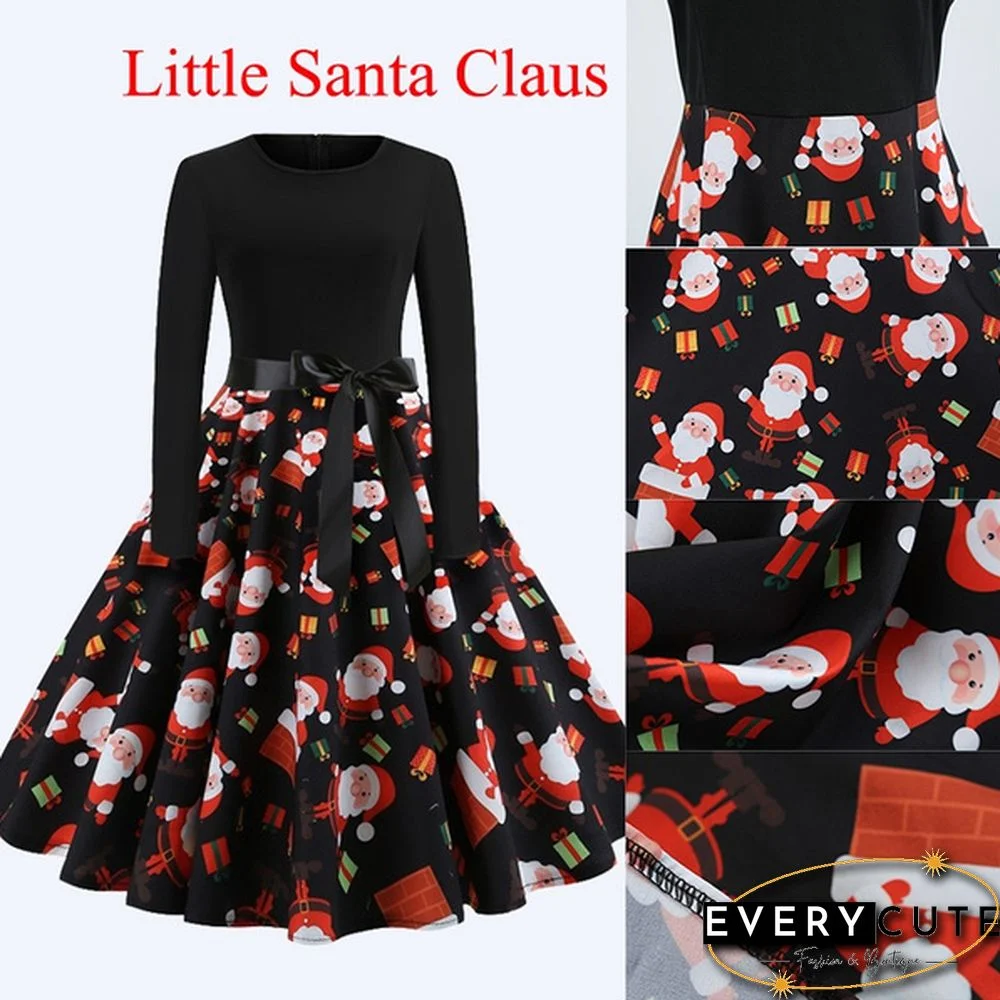 6 Styles Fashion Lady Autumn and Winter Xmas Clothes Christmas Costume Casual Long Sleeve Halloween Print Party Dress Plus Size