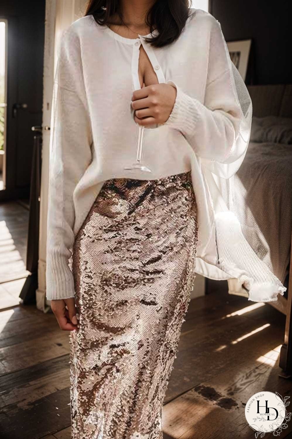 women s skirts sequined skinny slit midi skirt