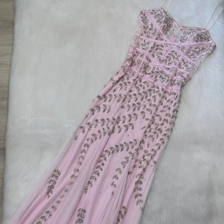 Lit pink yk gorgeous exquisite beaded long chiffon halter real beautiful silver floral sequin wedding guest dress date dress graduation dress vintage prom dress fairy dress s dress homecoming dress
