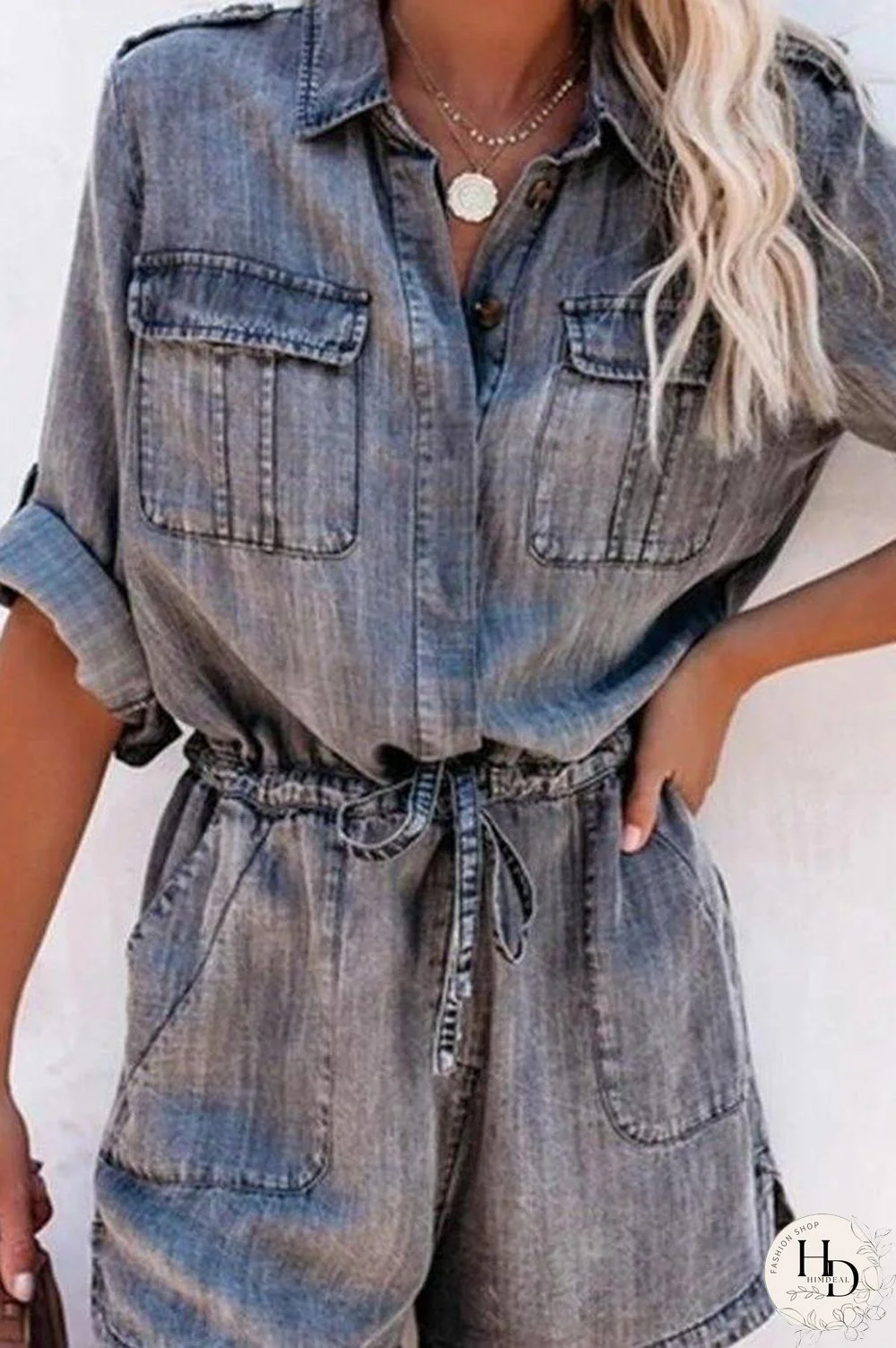 Loose Denim Long-sleeved Romper P13379
