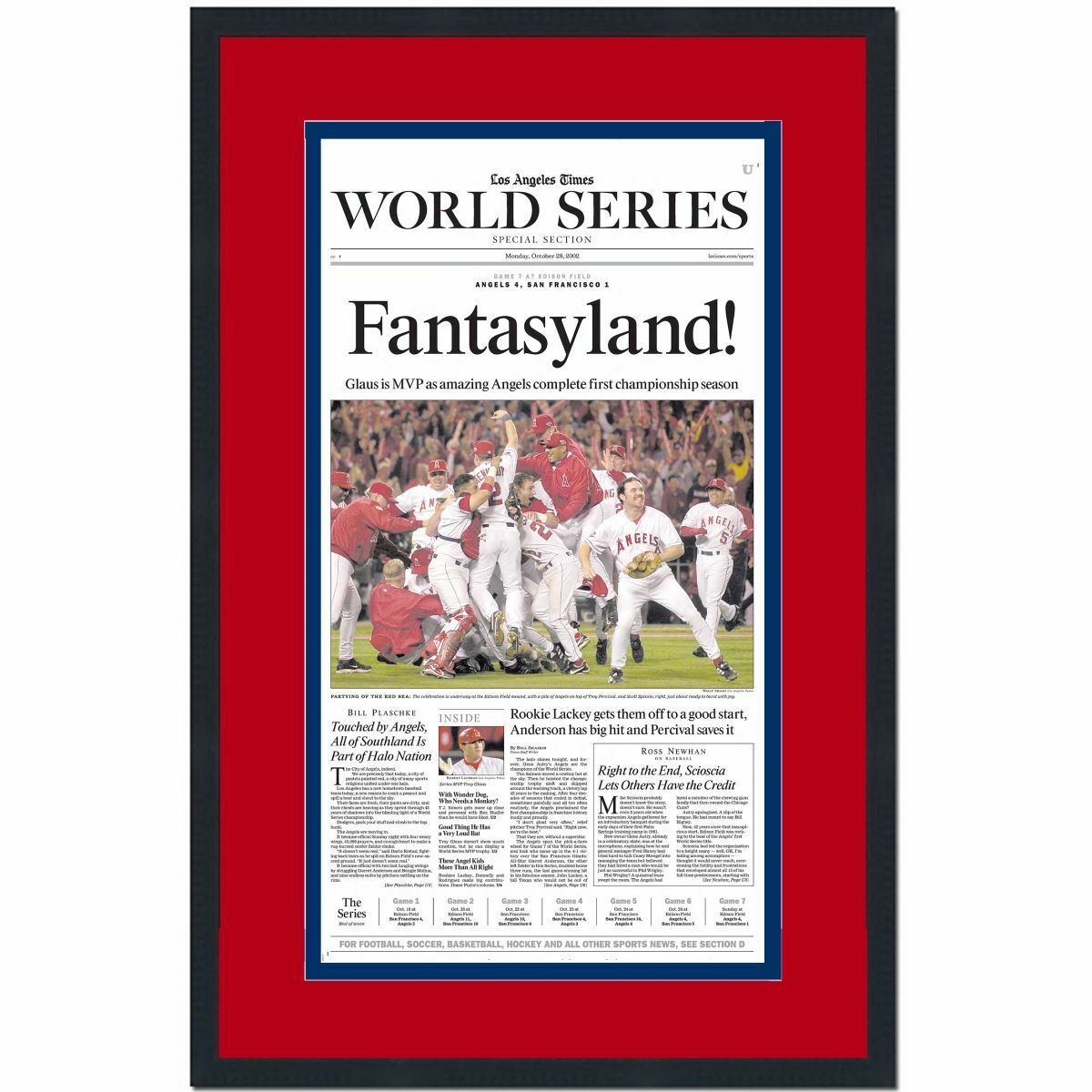 Framed Los Angeles Times LA Angels 2002 World Series Newspaper Cover 17x27 Photo Poster painting