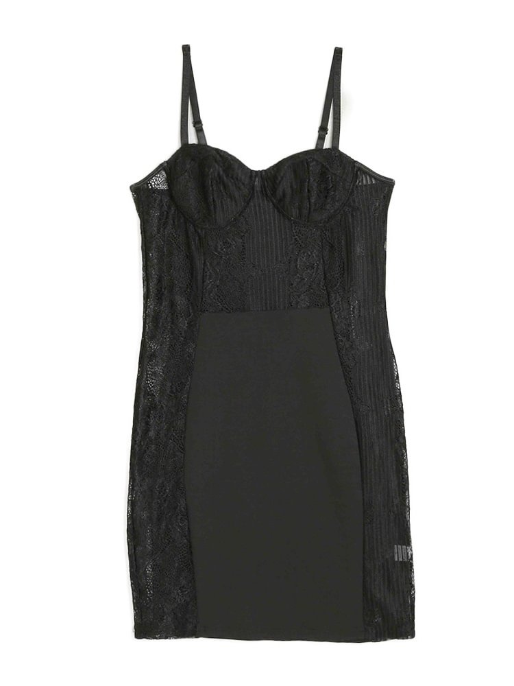 Contrast Lace Slip Dress Sexy