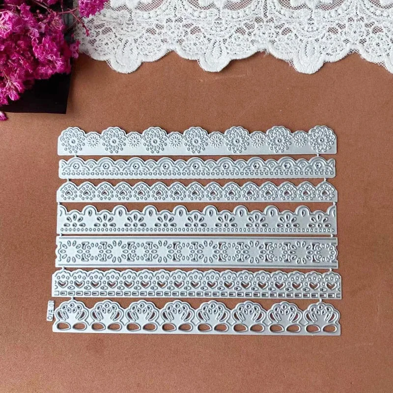 Metal Cutting Dies 7pcs Lace Flower Border Diy Scrapbooking Photo Album Decorative Embossing Paper Card Crafts