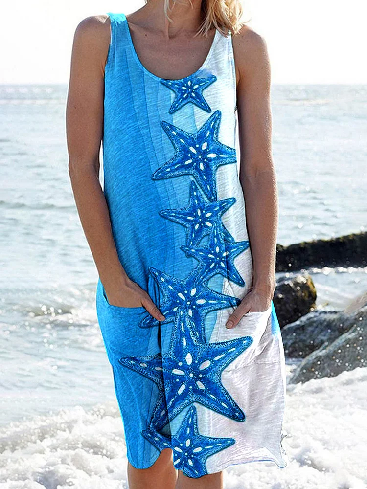 Women'S Beach Holiday Starfish Pattern Casual Stylish Dress