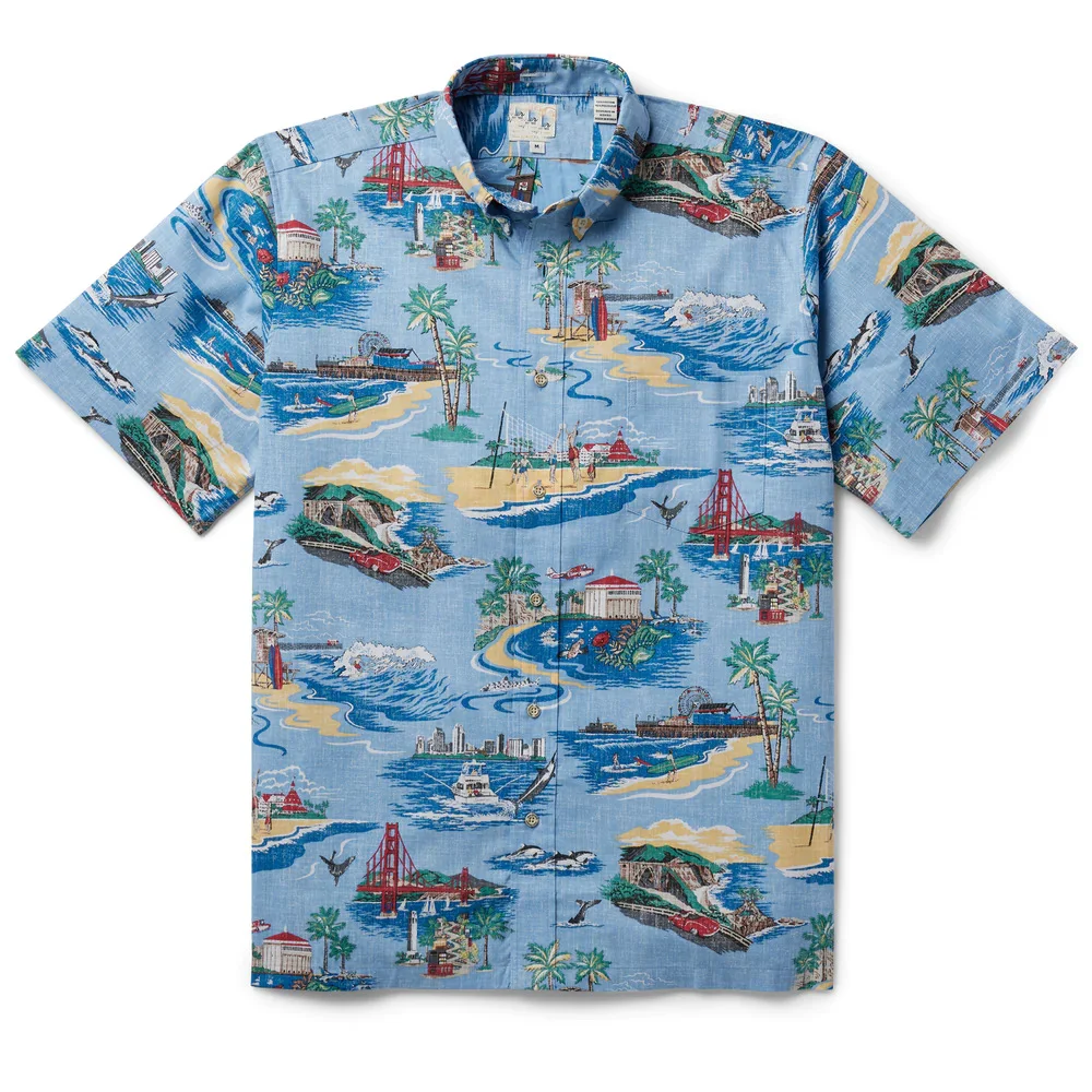 Golden Coast Button Nile Blue Hawaiian Beach Shirt