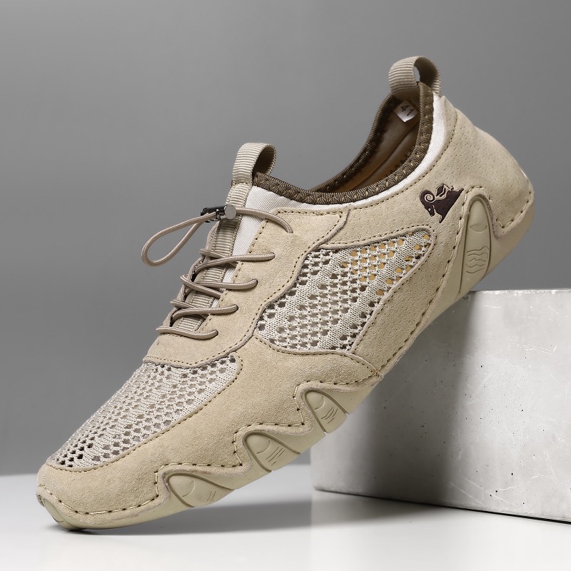 Men's Suede Genuine Leather Mesh Breathable Comfortable Soft  Elastic Band Driving Shoes | ARKGET