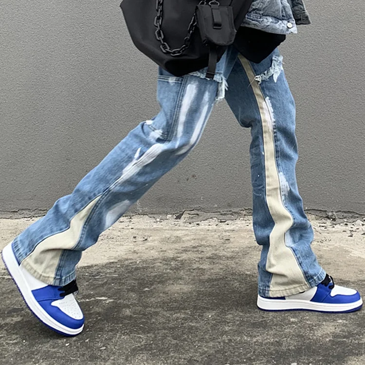 Men's High Street Washed Splash Patchwork Jeans