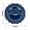 10 Pack | 8" Navy Blue Hard Plastic Dessert Appetizer Plates, Disposable Tableware, Baroque Heavy Duty Salad Plates with Gold Rim