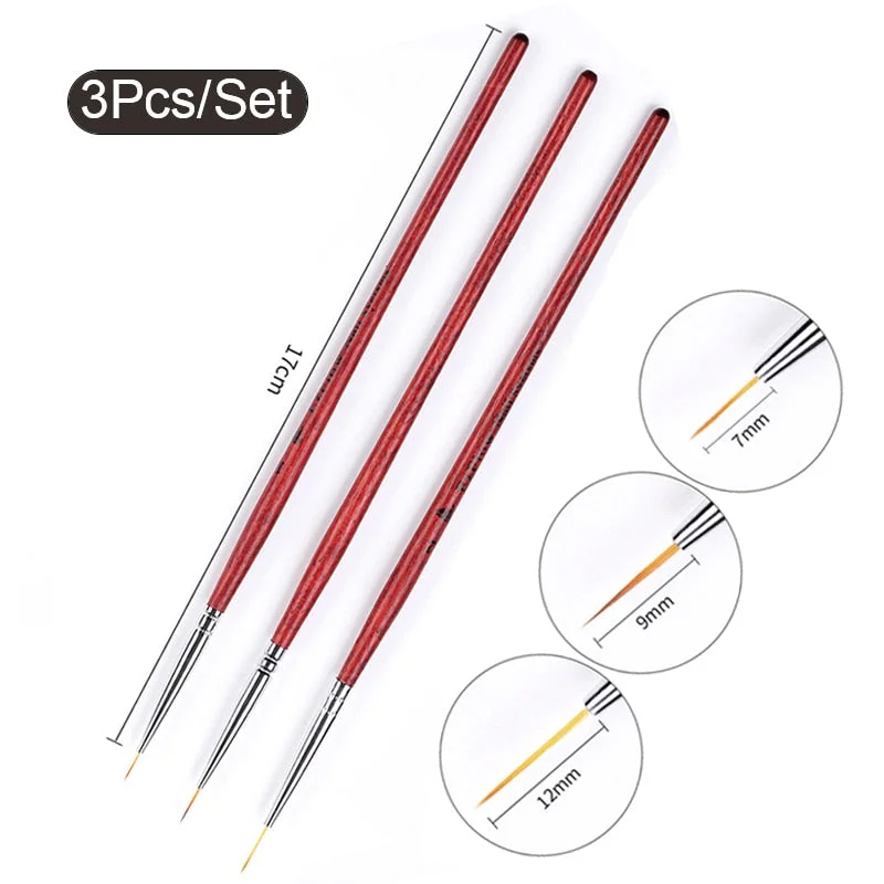 3Pcs Acrylic French Stripe Nail Art Liner Brush Set 3D Tips Manicure Ultra-thin Line Drawing Pen UV Gel Brushes Painting Tools-Nail Inspo