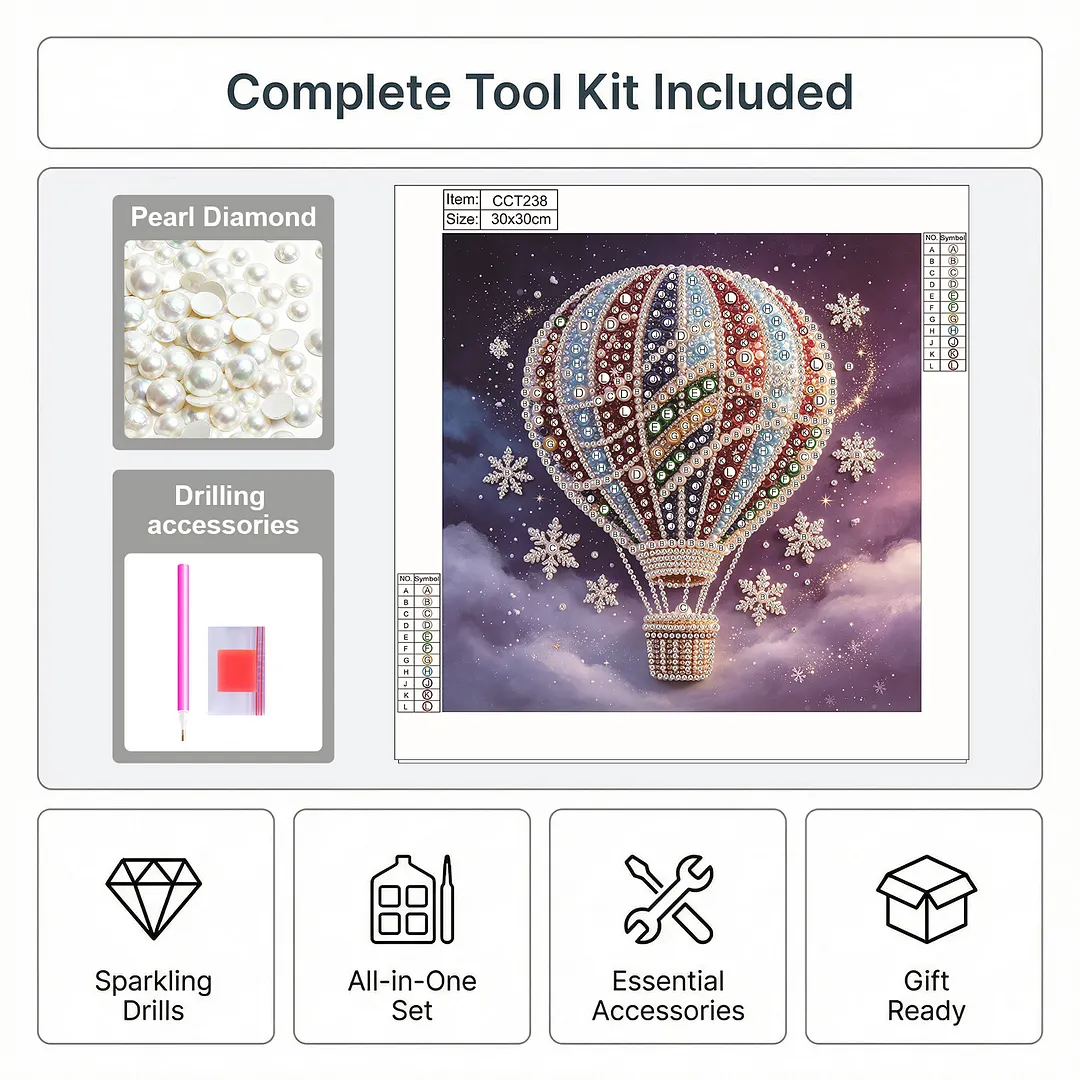 DIY Bead Art Pearl Painting Kit Frameless Canvas 30x30cm(Sky Balloon)