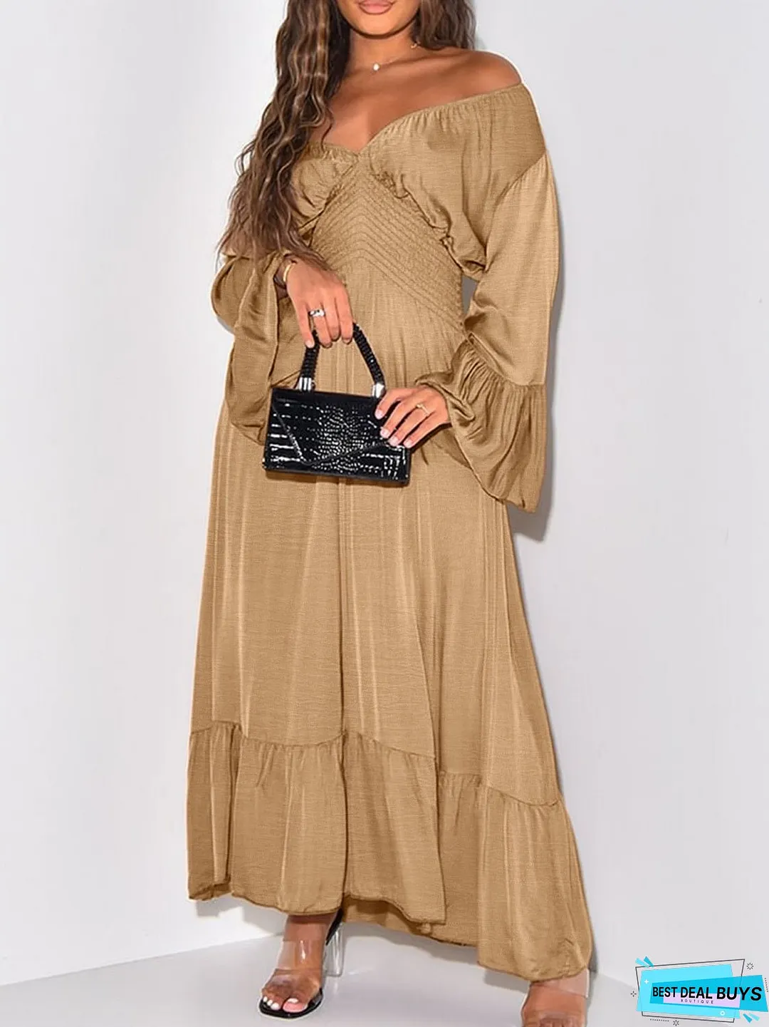 Smocked Flounce Sleeve Maxi Dress